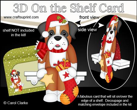 3D on the Shelf Card Kit - Little Christmas Boxer Dog