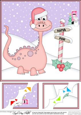 8 x 8 Christmas Denise Dinosaur Scalloped Corner Topper