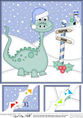 8 x 8 Christmas Denis Dinosaur Scalloped Corner Topper