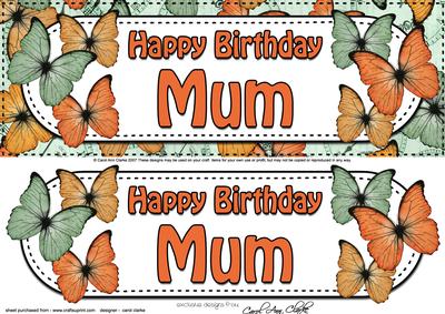 Large Dl Birthday Mum Butterflies 3D Decoupage