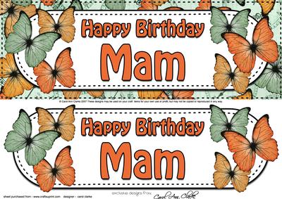Large Dl Birthday Mam Butterflies 3D Decoupage