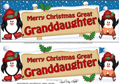 Large Dl Xmas Great Granddaughter Penguins Signpost