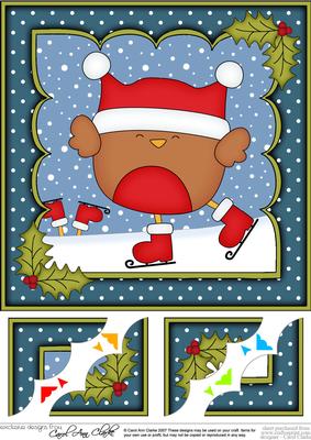 8 x 8 Christmas Bobbin Robin Scalloped Corner Topper