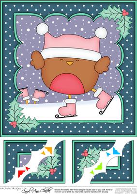 8 x 8 Christmas Bobbin Robin Scalloped Corner Topper