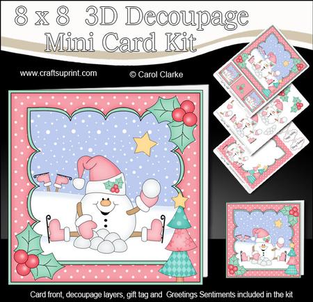 8x8 Christmas Skating Snowball Sam Mini Kit 3D Decoupage