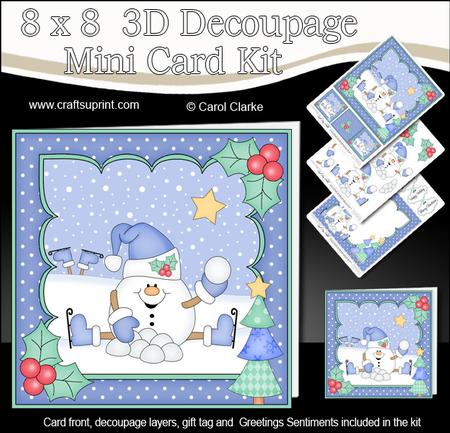 8x8 Christmas Skating Snowball Sam Mini Kit 3D Decoupage