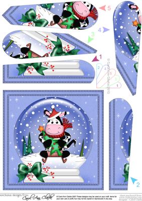 Xmas Sledging Milly Moo Cow Snowglobe Fan Pyramage Topper