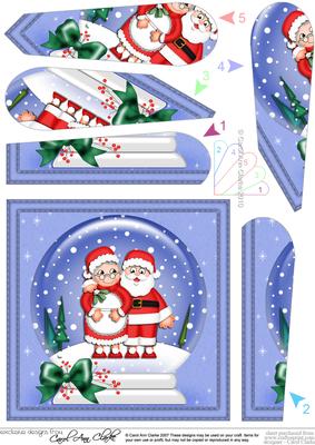 Xmas Santa & Mrs Claus Snowglobe Fan Pyramage Topper