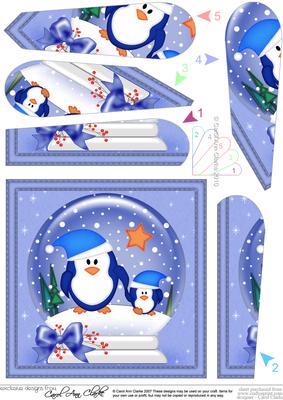 Xmas Penguins Snowglobe Fan Pyramage Topper