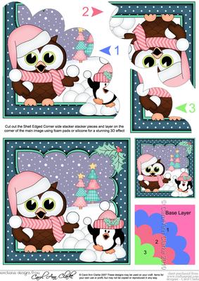 Christmas Little Hoot Owl Snowball Fight Shell Edged Stacker