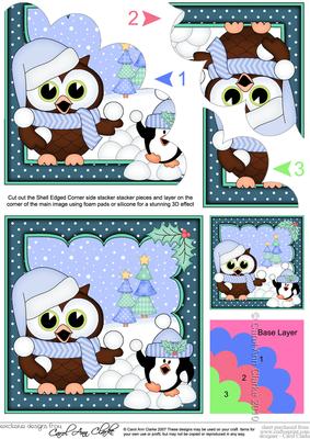 Christmas Little Hoot Owl Snowball Fight Shell Edged Stacker