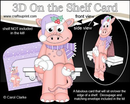 3D on the Shelf Card Kit - Little Christmas Denise Dinosaur