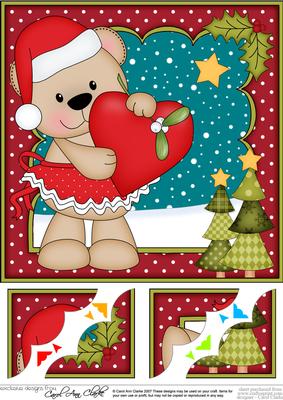 8 x 8 Christmas Livvy Bear's Heart Scalloped Corner Topper