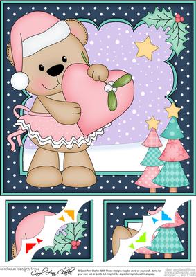 8 x 8 Christmas Livvy Bear's Heart Scalloped Corner Topper