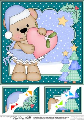 8 x 8 Christmas Livvy Bear's Heart Scalloped Corner Topper