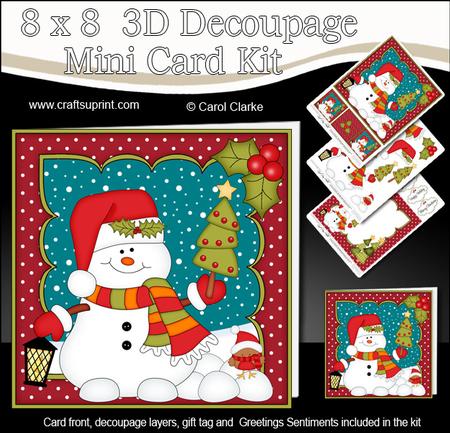 8x8 Christmas Snowman Oli's Tree Mini Kit 3D Decoupage