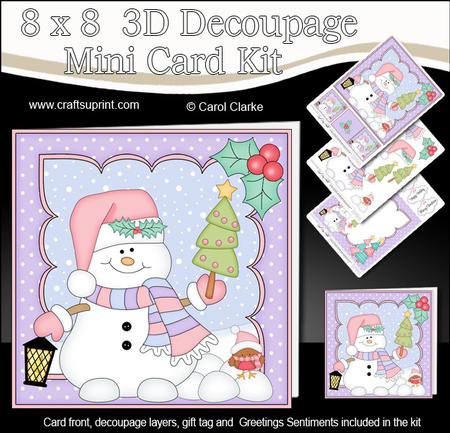8x8 Christmas Snowman Oli's Tree Mini Kit 3D Decoupage