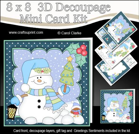 8x8 Christmas Snowman Oli's Tree Mini Kit 3D Decoupage