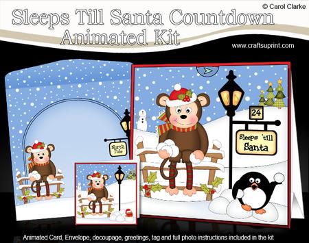 3D Xmas Monkey Bing Sleeps Till Santa Countdown Card