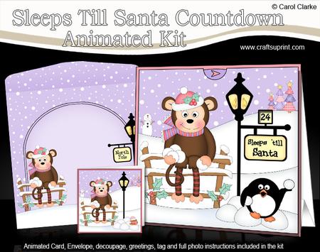 3D Xmas Monkey Bubbles Sleeps Till Santa Countdown Card