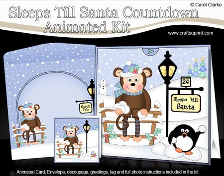3D Xmas Monkey Bing Sleeps Till Santa Countdown Card