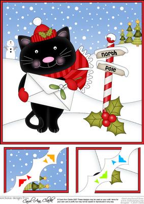 8 x 8 Little Christmas Cat Scalloped Corner Topper