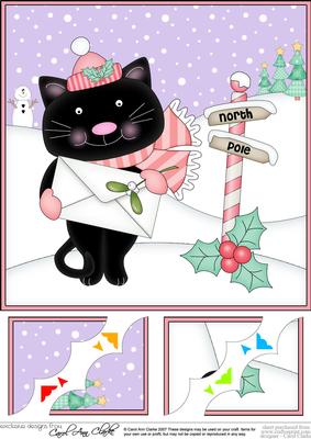 8 x 8 Little Christmas Cat Scalloped Corner Topper