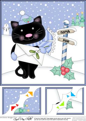 8 x 8 Little Christmas Cat Scalloped Corner Topper