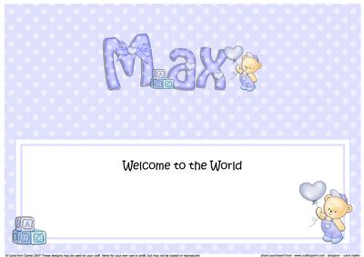 Large Dl Welcome to the World Max Teddies Insert