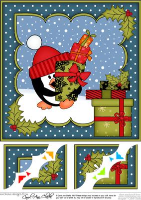 8x8 Xmas Pip Penguin's Presents Scalloped Corner Topper