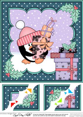 8x8 Xmas Pip Penguin's Presents Scalloped Corner Topper