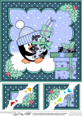 8x8 Xmas Pip Penguin's Presents Scalloped Corner Topper