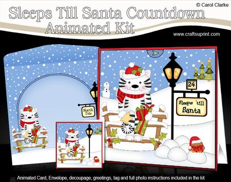 3D Xmas Cat Muffin Sleeps Till Santa Countdown Card