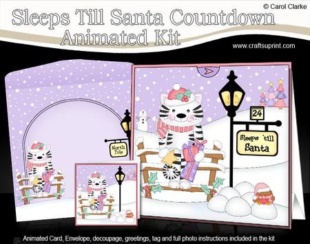 3D Xmas Cat Muffin Sleeps Till Santa Countdown Card