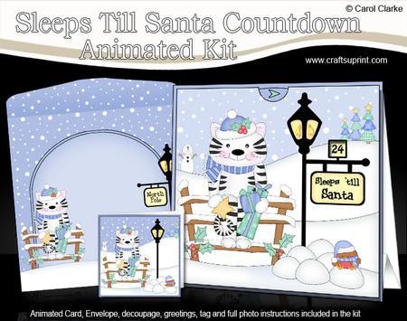 3D Xmas Cat Muffin Sleeps Till Santa Countdown Card