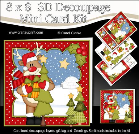 8x8 Rudolph's Christmas Tree Mini Kit 3D Decoupage