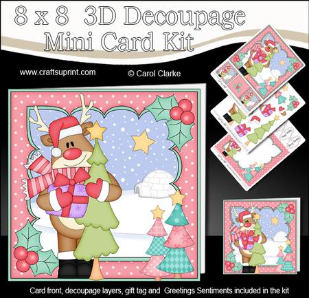 8x8 Rudolph's Christmas Tree Mini Kit 3D Decoupage