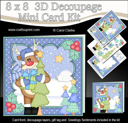 8x8 Rudolph's Christmas Tree Mini Kit 3D Decoupage