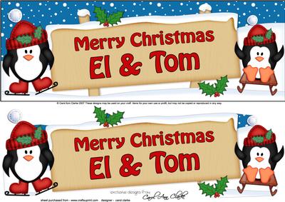 Large Dl Xmas El & Tom Penguins Signpost 3D Decoupage