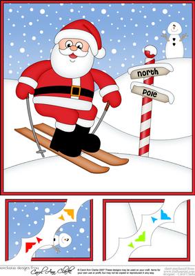 8 x 8 Christmas Skiing Santa Scalloped Corner Topper