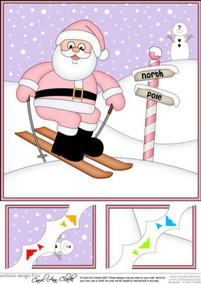 8 x 8 Christmas Skiing Santa Scalloped Corner Topper