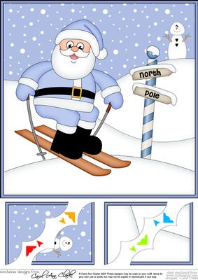 8 x 8 Christmas Skiing Santa Scalloped Corner Topper