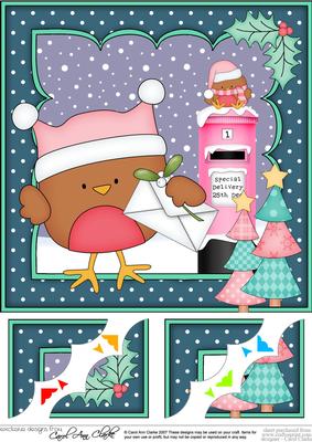 8 x 8 Christmas Bobbin Robin's Letter Scalloped Corner