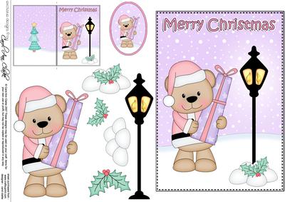 Christmas Livvy Bear Lamp Post 5x7 3D Decoupage