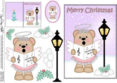 Christmas Livvy Bear Lamp Post 5x7 3D Decoupage