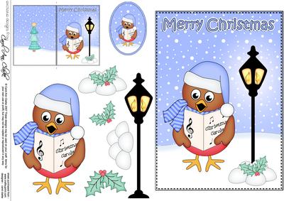 5x7 Christmas Little Robin Lamp Post 3D Decoupage