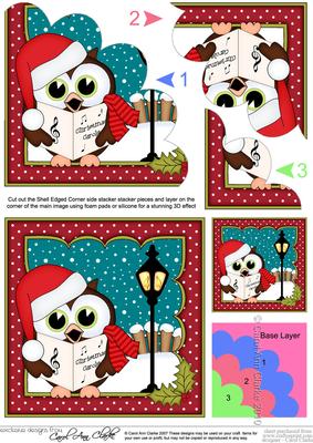 Christmas Carol Singing Little Hoot Owl Shell Edged Stacker