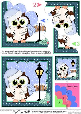 Christmas Carol Singing Little Hoot Owl Shell Edged Stacker