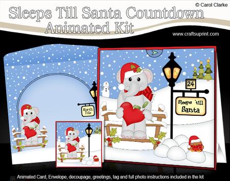 3D Xmas Lola Elephant Sleeps Till Santa Countdown Card