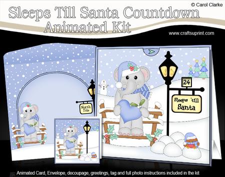 3D Xmas Lola Elephant Sleeps Till Santa Countdown Card